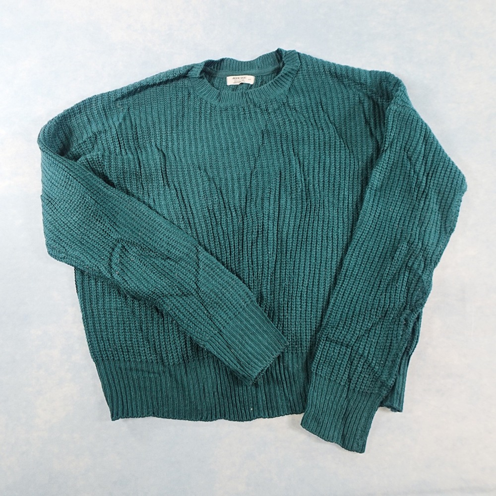 Ardene Basic Collection Womens Small Teal Green Ribbed Knit Crewneck Sweater